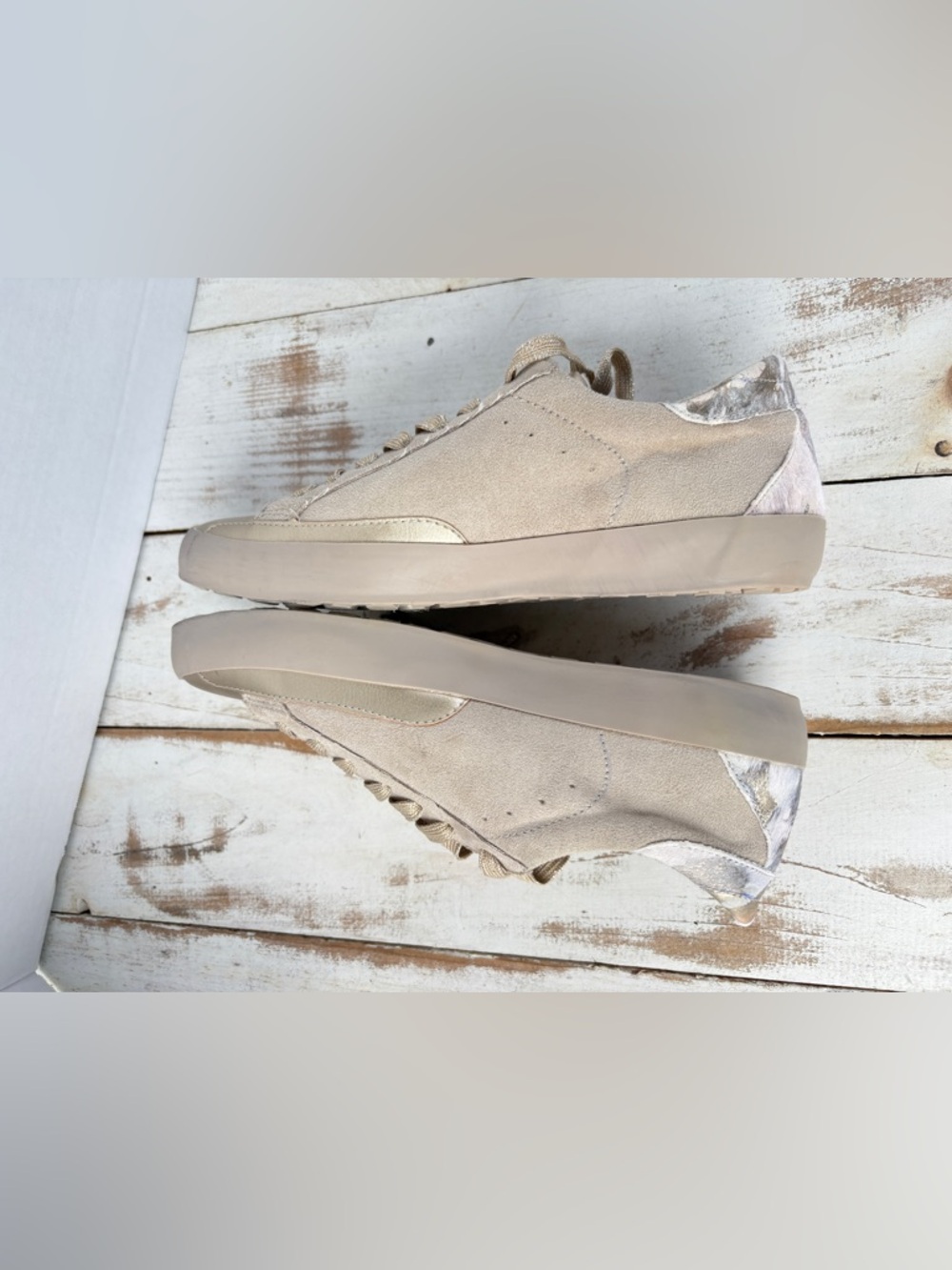 SHU SHOP Reya sneaker gold tone distressed star cowhide sz 8 NWOB - Picture 7 of 15